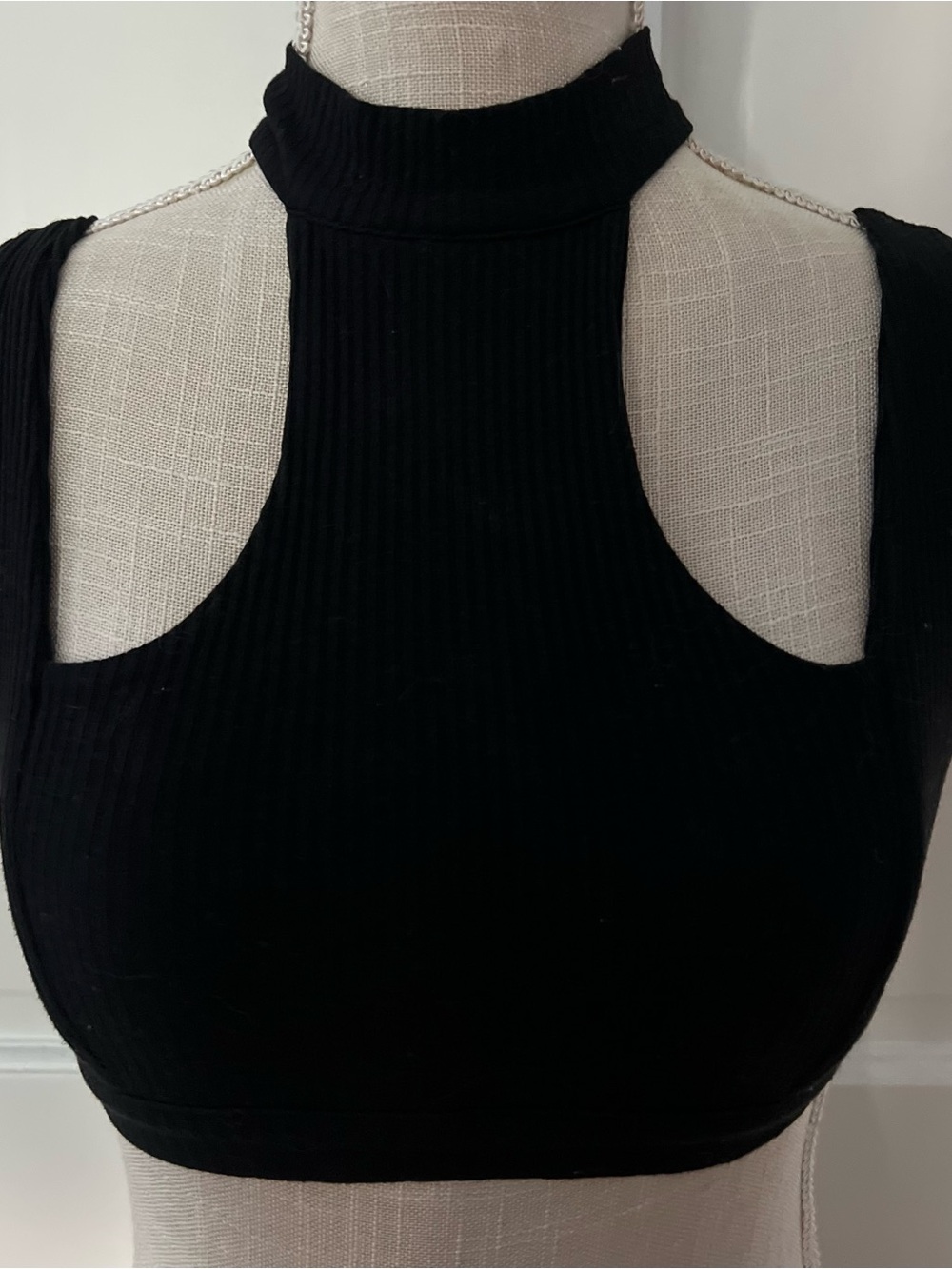 ASOS Black Ribbed High Neck Cutout Crop Top